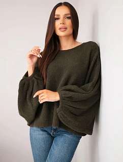 Svetr dámský s přídavkem alpak oversize khaki