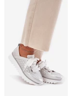 Dámské Kožené Tenisky Na Platformě D&A model 21695796 Stříbrné - S.Barski Dámské Kožené Tenisky Na Platformě D&A model 21695796 Stříbrné - S.Barski