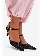 Dámské síťované sandály na podpatku s lesklým zdobením Černé Laria Dámské síťované sandály na podpatku s lesklým zdobením Černé Laria