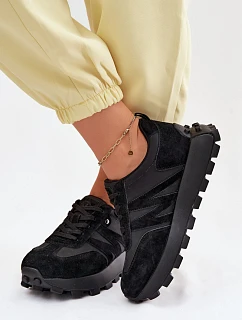 Kožené semišové dámské tenisky na platformě model 22133381 Černé - VINCEZA