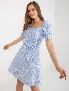 Bílé a modré letní šaty s krátkým rukávem