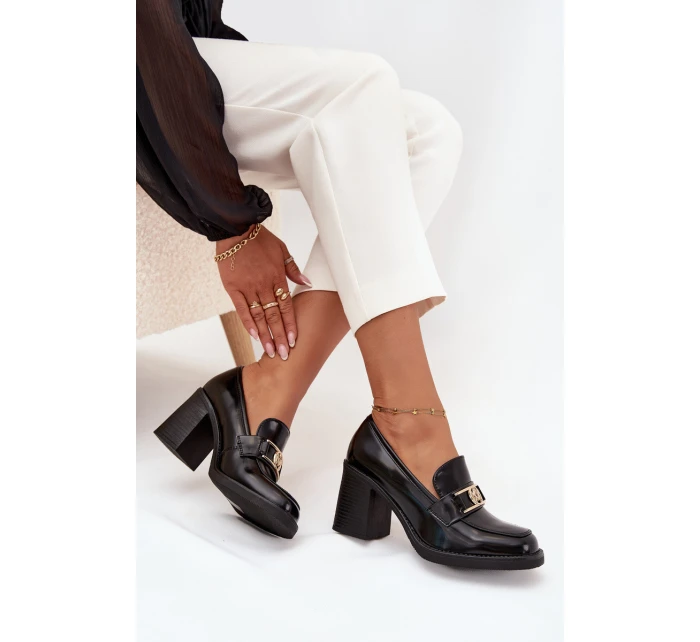 Dámské polobotky na sloupku se zlatým detailem Privelle – černé