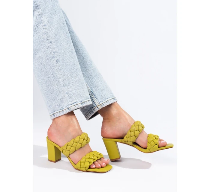 Exkluzívní zelené nazouváky dámské na širokém podpatku Exkluzívní zelené nazouváky dámské na širokém podpatku