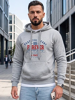 Pánská mikina s kapucí a kapsou na hrudi s potiskem, světle šedá, FashionStreet NX5150BX