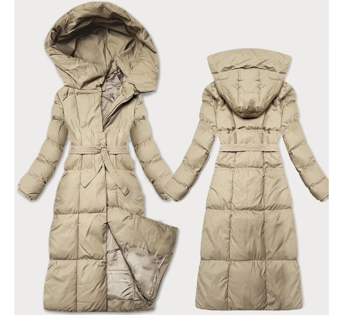 Světle béžová dámská zimní bunda s páskem model 21461508 - J.STYLE Světle béžová dámská zimní bunda s páskem model 21461508 - J.STYLE