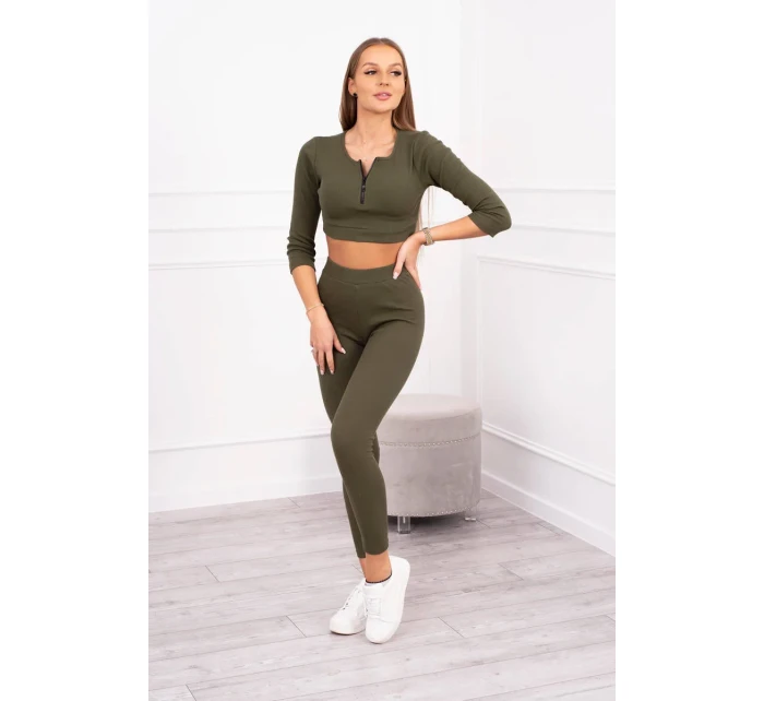 Pruhovaný krátký khaki set Pruhovaný krátký khaki set