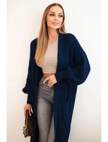 Dlouhý kardigan svetr světle model 21345047 modrý - K-Fashion
