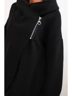 Dámská mikina s kapucí a asymetrickým zipem teplá černá