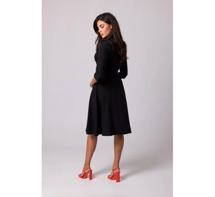 B255 Zavinovací šaty se šálovým límcem - černé