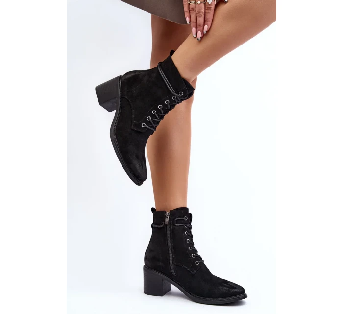 Dámské šněrovací kotníkové boty na nízkém podpatku černá Serellia Dámské šněrovací kotníkové boty na nízkém podpatku černá Serellia