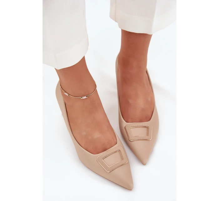 Dámské lodičky na širokém podpatku s ozdobnou sponou Seriva – nude
