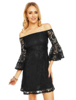 Krajkové dámské šaty s lodičkovým výstřihem a širokými rukávy černé - Černá - MAYAADI