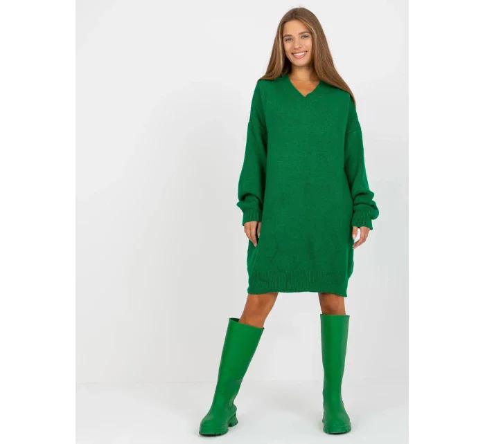 Dámské úpletové šaty LC SW model 20081235 Tmavě zelená - Rue Paris
