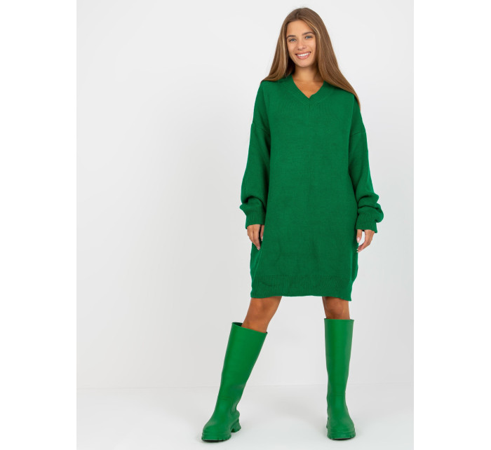 Dámské úpletové šaty LC SW 0341.38P Tmavě zelená - Rue Paris