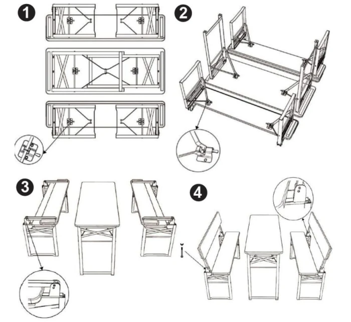 PIKNIKOVÝ BAROVÝ SET DŘEVĚNÝ STŮL A 2 LAVICE SE SKLOPNÝMI OPĚRADLY