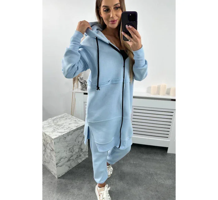 Zateplená souprava s dlouhou mikinou modrá