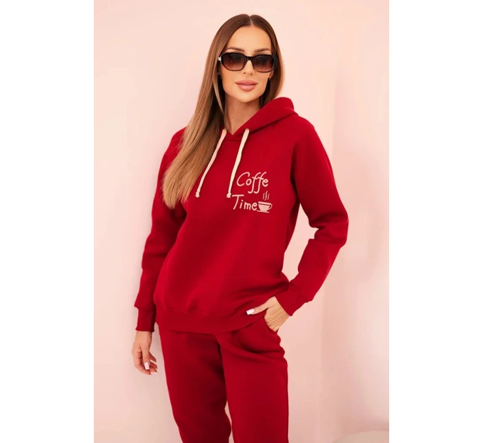 Dámský komplet z bavlny z potiskem, model 21310084 bordový - K-Fashion Dámský komplet z bavlny z potiskem, model 21310084 bordový - K-Fashion