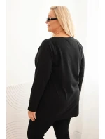 Dámská blůza Plus Size s výstřihem do V a dlouhým rukávem černá