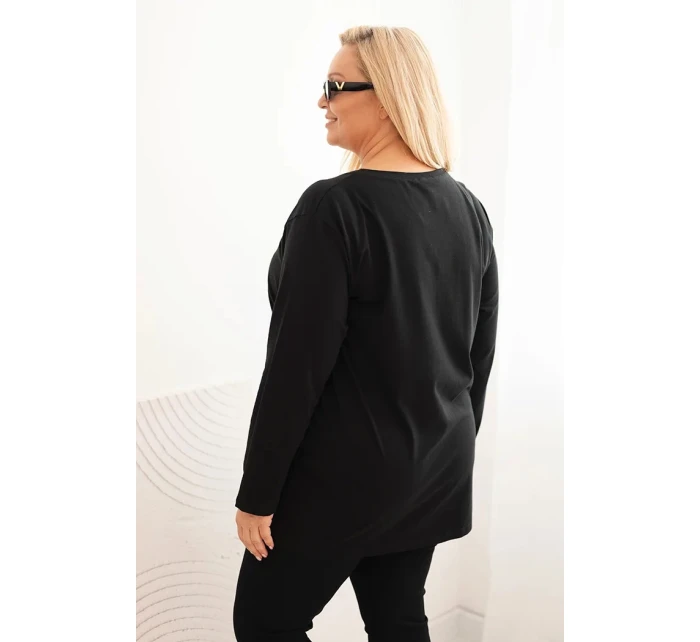 Dámská blůza Plus Size s výstřihem do V a dlouhým rukávem černá