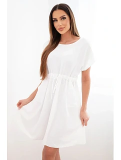 Dámské šaty s krátkým rukávem a vázáním v pase bílá