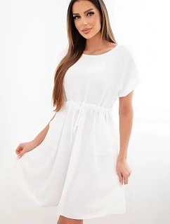Dámské šaty s krátkým rukávem a vázáním v pase bílá