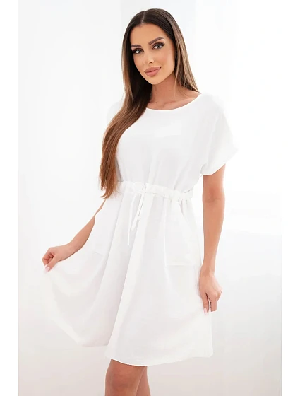 Dámské šaty s krátkým rukávem a vázáním v pase bílá Dámské šaty s krátkým rukávem a vázáním v pase bílá