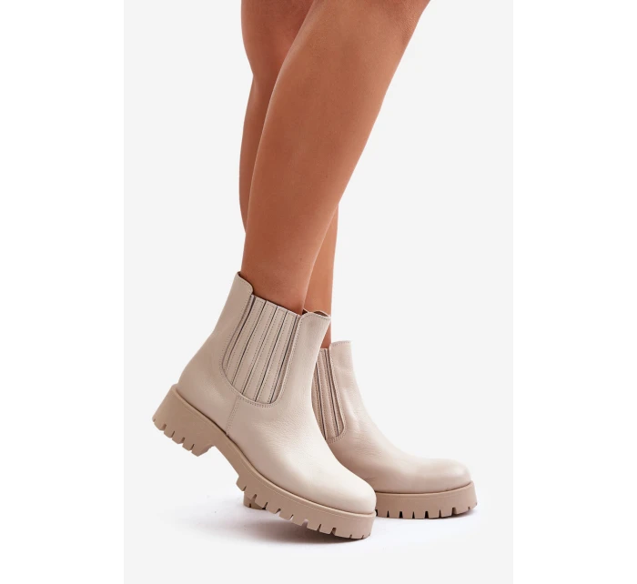 Dámské boty na plochém podpatku kožené světle béžové Lewski 3611