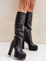 Kozačky Na Podpatku A Platformě Z Eko Kůže Černé Felilorn