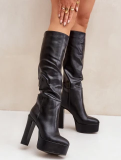 Kozačky Na Podpatku A Platformě Z Eko Kůže Černé model 21681394 - Boto