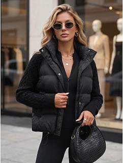 Dámská prošívaná péřová bunda s pletenými rukávy, černá, FashionStreet TY5930