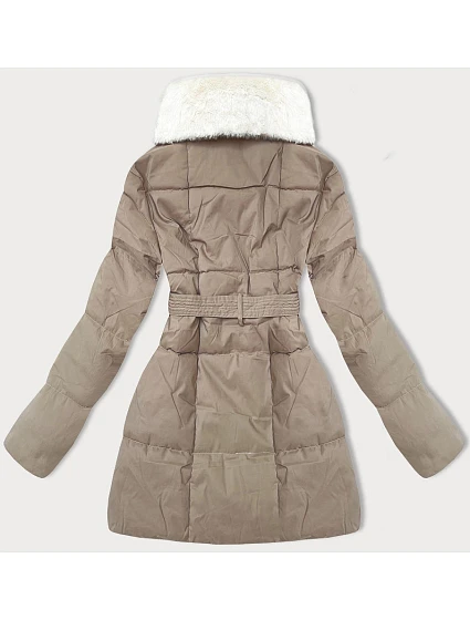 Světle béžová dámská bunda kožešinou se stojáčkem model 21469328 - J.STYLE