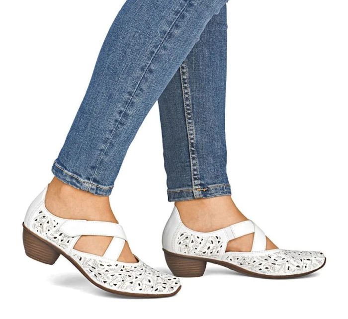 Dámské kožené polobotky na podpatku bílé Rieker 43773-80 Dámské kožené polobotky na podpatku bílé Rieker 43773-80