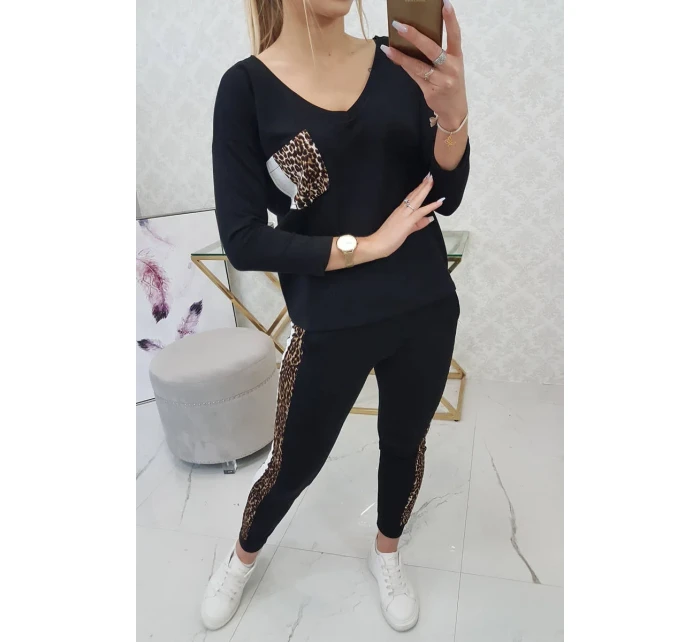 Sada s leopardím potiskem černá