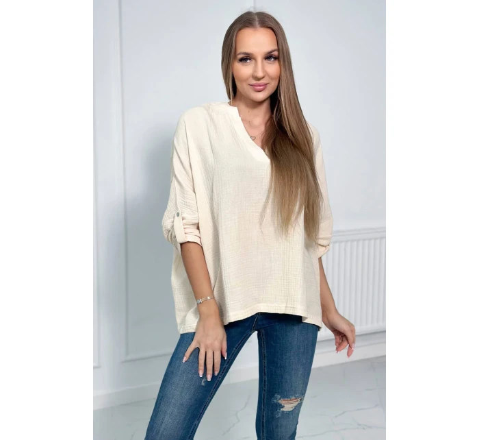 Mušelínová halenka s ohrnutými rukávy světle béžová