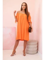 Dámské viskózové šaty s vázáním na rukávech oranžové Dámské viskózové šaty s vázáním na rukávech oranžové