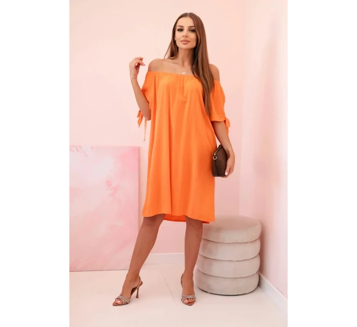 Dámské viskózové šaty s vázáním na rukávech oranžové Dámské viskózové šaty s vázáním na rukávech oranžové
