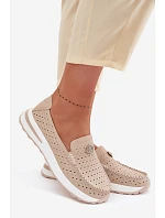 Dámské vzorované mokasíny z přírodní kůže béžové model 22095036 - EVENTO Dámské vzorované mokasíny z přírodní kůže béžové model 22095036 - EVENTO