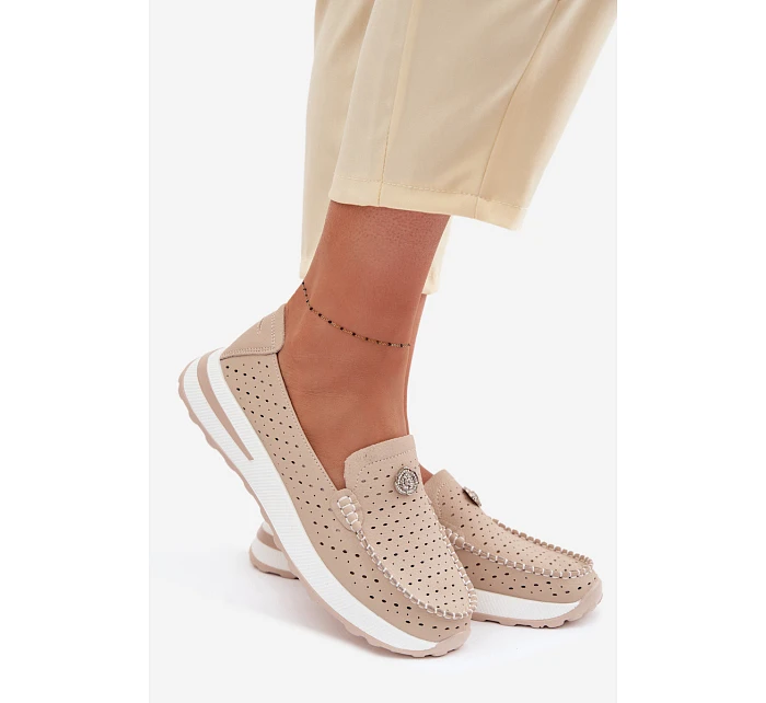 Dámské vzorované mokasíny z přírodní kůže béžové model 22095036 - EVENTO Dámské vzorované mokasíny z přírodní kůže béžové model 22095036 - EVENTO