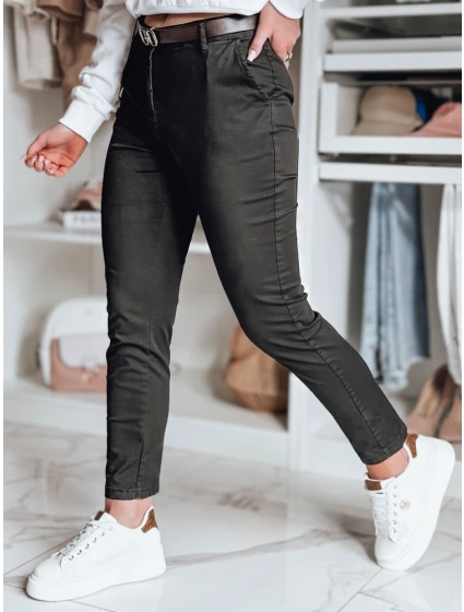 Dámské kalhoty slim fit s páskem LINESKA khaki FashionStreet UY2576