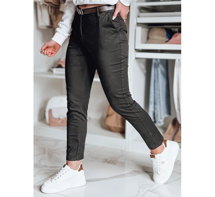 Dámské kalhoty slim fit s páskem LINESKA khaki FashionStreet UY2576
