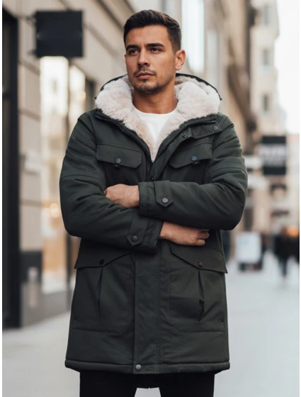Pánská zimní bunda parka s kapucí zelená FashionStreet TX4961z Pánská zimní bunda parka s kapucí zelená FashionStreet TX4961z