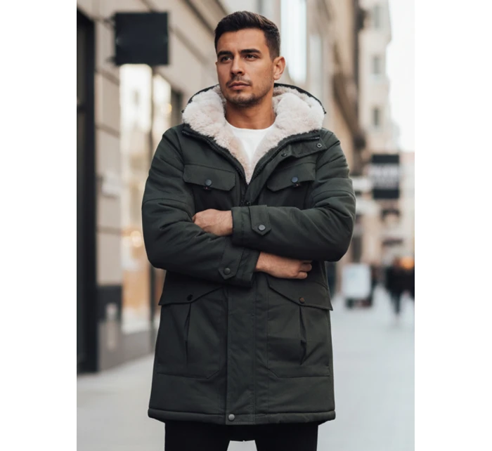 Pánská zimní bunda parka s kapucí zelená FashionStreet TX4961z Pánská zimní bunda parka s kapucí zelená FashionStreet TX4961z