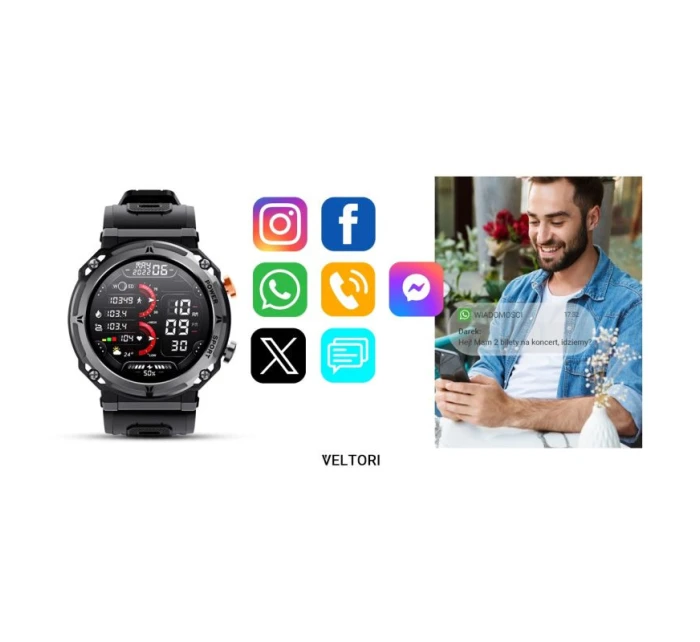 VELTORI VT130-1 Smartwatch Černý silikonový řemínek