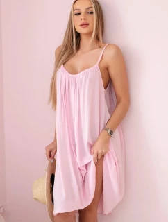 Viskózové šaty na ramínka světle růžová