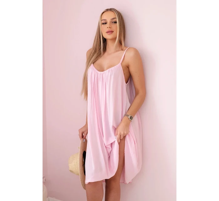 Viskózové šaty na ramínka světle růžová