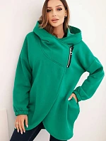 Dámská mikina s kapucí a asymetrickým zipem zelená