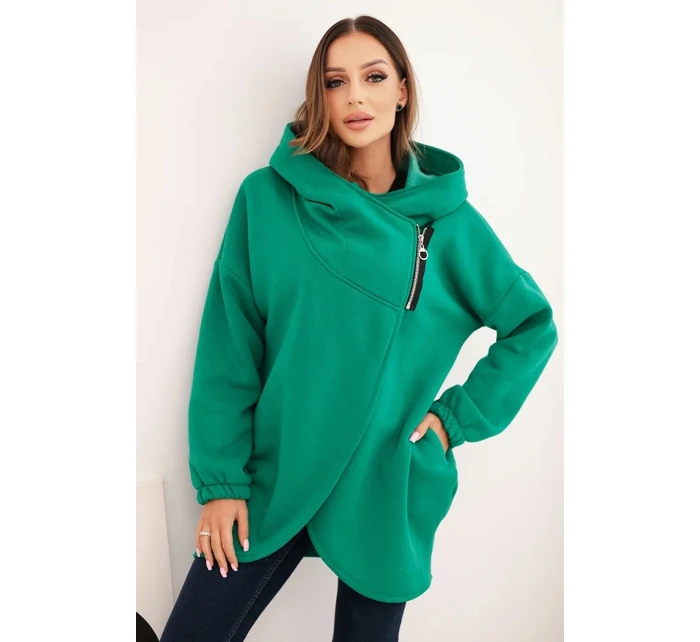 Dámská mikina s kapucí a asymetrickým zipem zelená Dámská mikina s kapucí a asymetrickým zipem zelená
