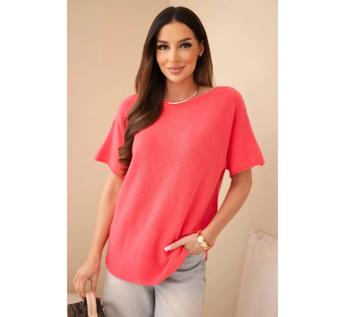 Svetr dámský s krátkým rukávem volného střihu model 22010168 - K-Fashion