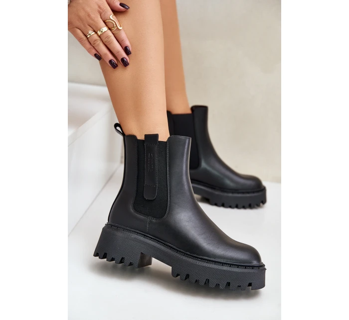 Kožené Zateplené Kozačky Chelsea Dámské Big Star OO274A386 Černé