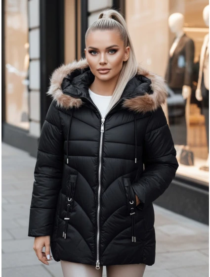 Dámská zimní bunda MELOMA prošívaná s kapucí černá FashionStreet TY4713